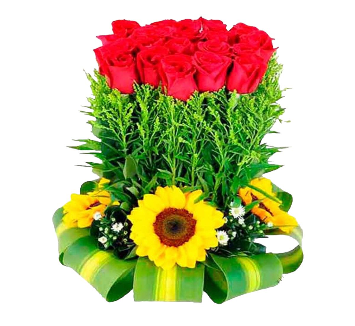flores rosas y girasoles