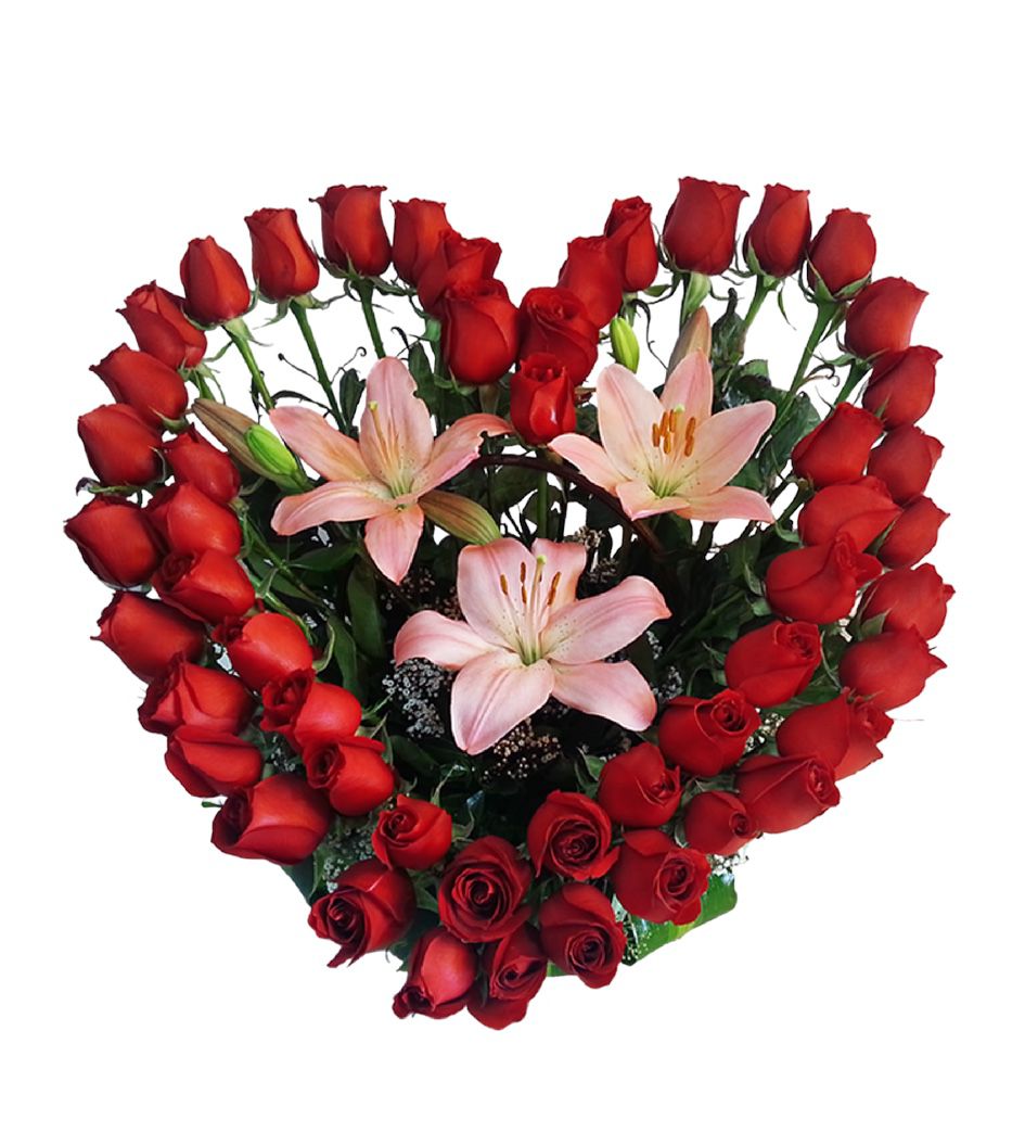 Rosas en forma de Corazon con LIRIOS